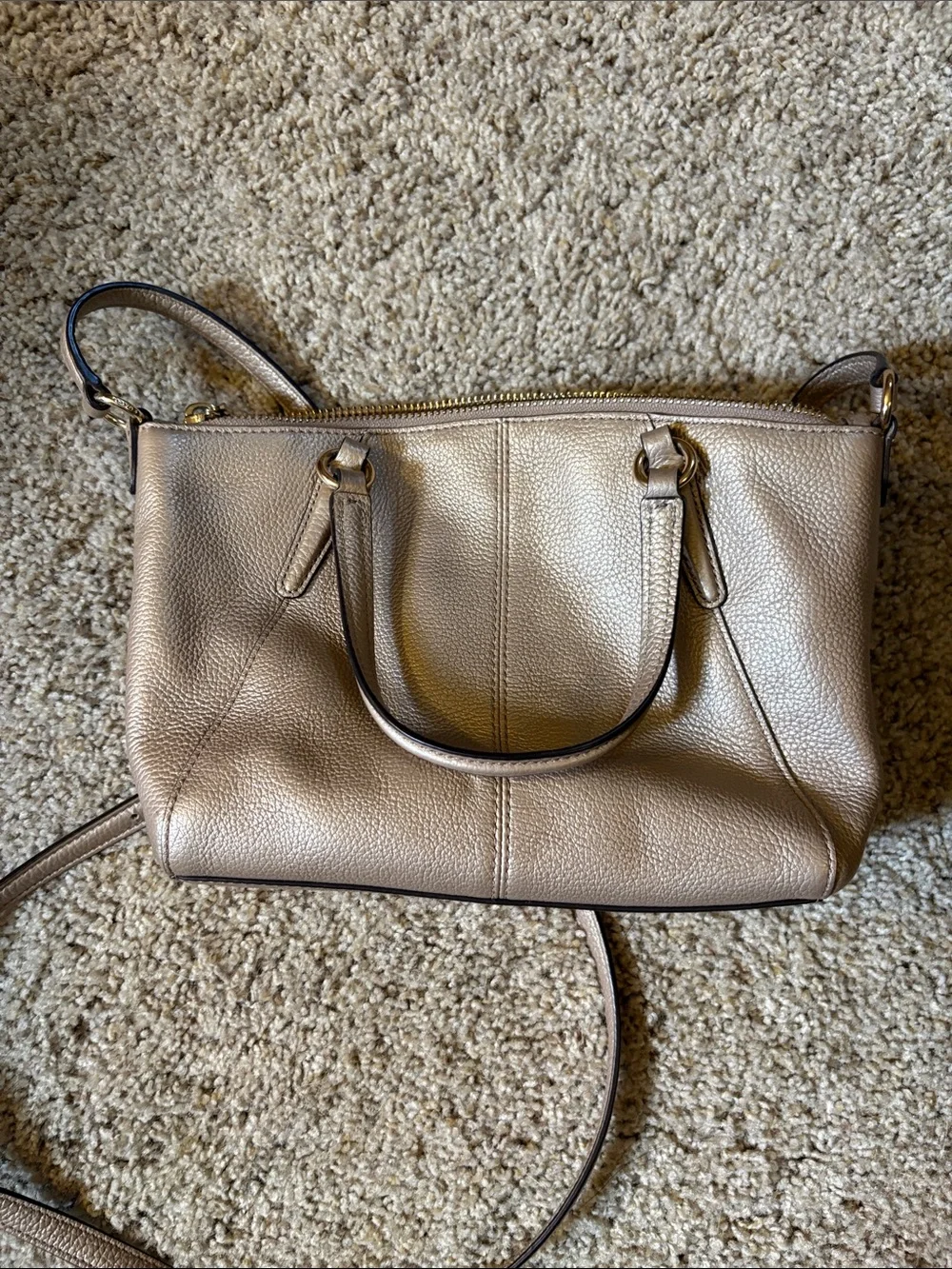 Coach Pebbled Leather Mini Satchel in Taupe with Gold Hardware